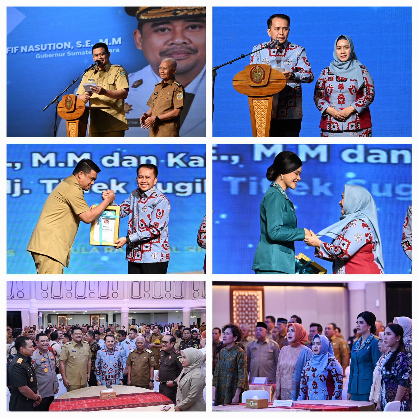 *FOTO :* Gubernur Sumatera Utara (Sumut) Muhammad Bobby Afif Nasution bersama Ketua TP PKK Sumut Kahiyang Ayu didampingi Wakil Gubernur Surya, Pj Sekda Sumut Effendy Pohan, Pj Gubernur Sumut Agus Fatoni, serta Pj Ketua TP PKK Sumut Tyas Fatoni, saat pisah sambut dan serah terima jabatan Gubernur dan Wakil Gubernur Sumut, serta Ketua TP PKK Sumut di Aula Raja Inal Siregar, Kantor Gubernur, Jalan Diponegoro 30, Medan. Hadir pada kesempatan tersebut istri Wakil Gubernur Surya, Titiek Sugiarti, Kapolda Sumut Irjen Pol Whisnu Hermawan Februanto, Pangdam I/BB Rio Firdianto, Kajati Sumut Idianto, dan unsur Forum Koordinasi Pimpinan Daerah (Forkopimda) lainnya. Juga hadir Walikota Medan Rico Waas, Wakil Walikota Binjai Jiji, serta Bupati Pakpak Bharat Franc Benhard Tumanggor.