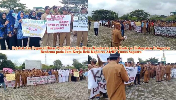 Kapolres Terancam Dipecat, Pegawai Dinas Kesehatan dan Dinas Pendidikan serta Kades se-Kabupaten Pringsewu Lakukan Demo