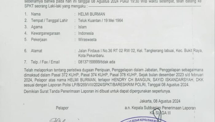 Laporan Polisi terhadap HCB dan Sayid Iskandarsyah di Bareskrim Tak Kunjung Diproses: Ada Apa dengan Penegakan Hukum Kita?