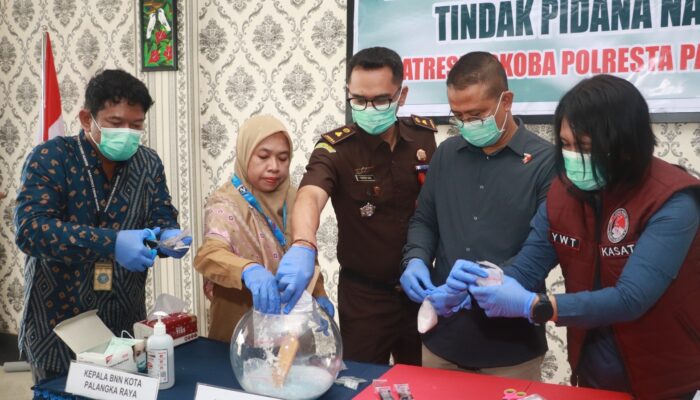 Bersinergi, Polresta Palangka Raya Musnahkan Ratusan Gram Barang Bukti Narkotika Hasil Pengungkapan Lima Kasus