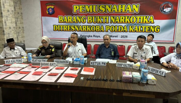 Polda Kalteng Musnahkan 1,09 Kg Sabu dari 12 Kasus, 20 Tersangka Terlibat