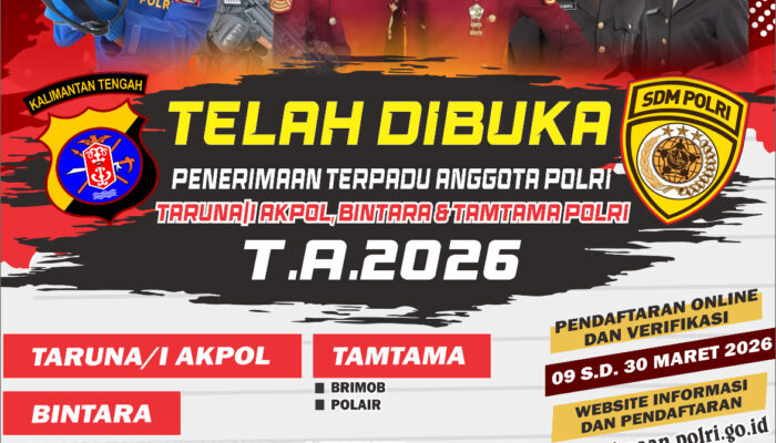 Polda Kalteng Buka Pendaftaran Rekruitmen Polri Tahun 2026 Jalur Akpol, Bintara dan Tamtama Gratis