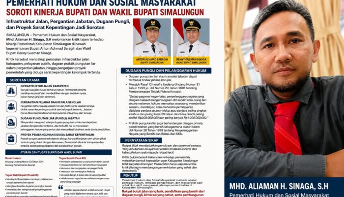 Pemerhati Hukum dan Sosial Masyarakat Soroti Kinerja Bupati dan Wakil Bupati Simalungun, Infrastruktur Hingga Dugaan Pungli Jabatan Jadi Sorotan