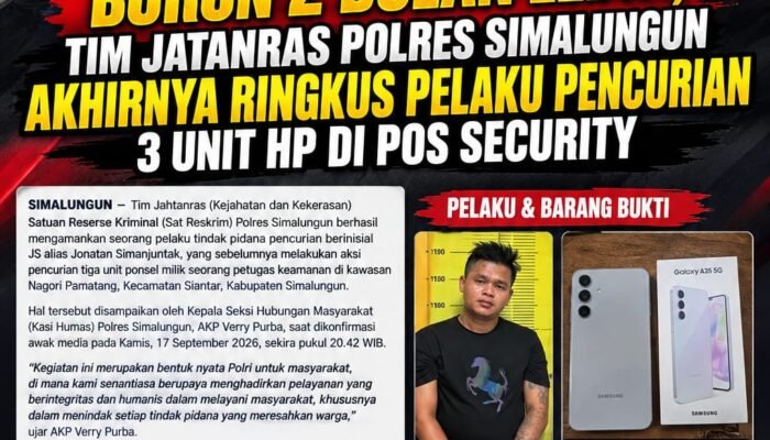 Tim Jatanras Polres Simalungun Ringkus Pelaku Curi 3 HP di Pos Security Telkom
